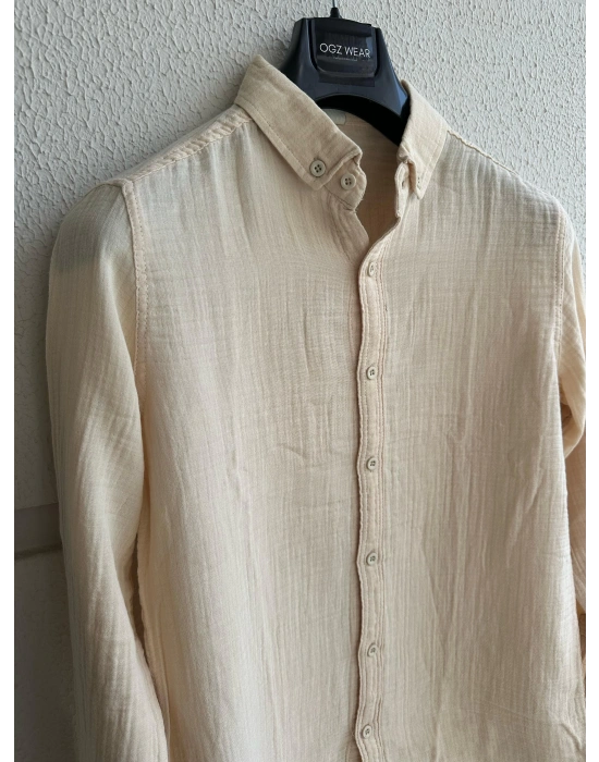 Bej Müslin Keten Premium Kumaş Gömlek