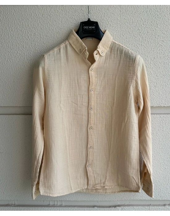 Bej Müslin Keten Premium Kumaş Gömlek