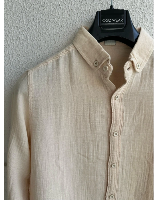 Bej Müslin Keten Premium Kumaş Gömlek