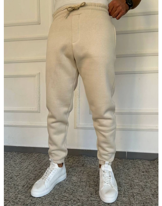 Bej Premium 3 İplik Şardonlu Yüksek Kalite Lastik Paça Eşofman Altı