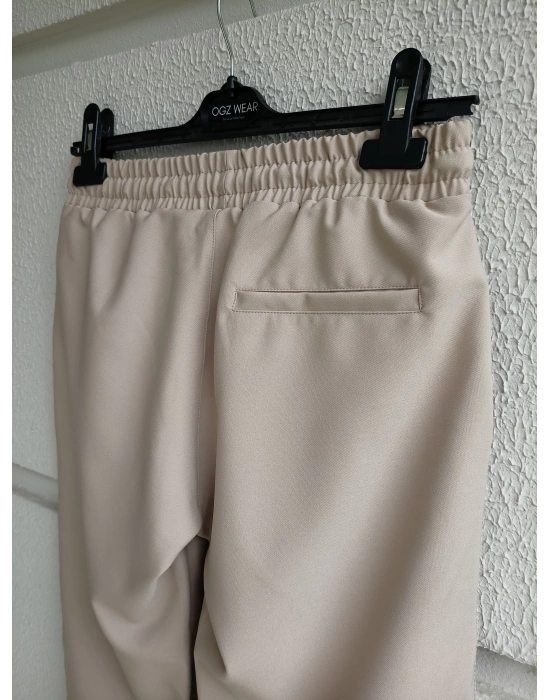 Bej Premium Double Kumaş Likralı Esnek Duble Paça Jogger Pantolon