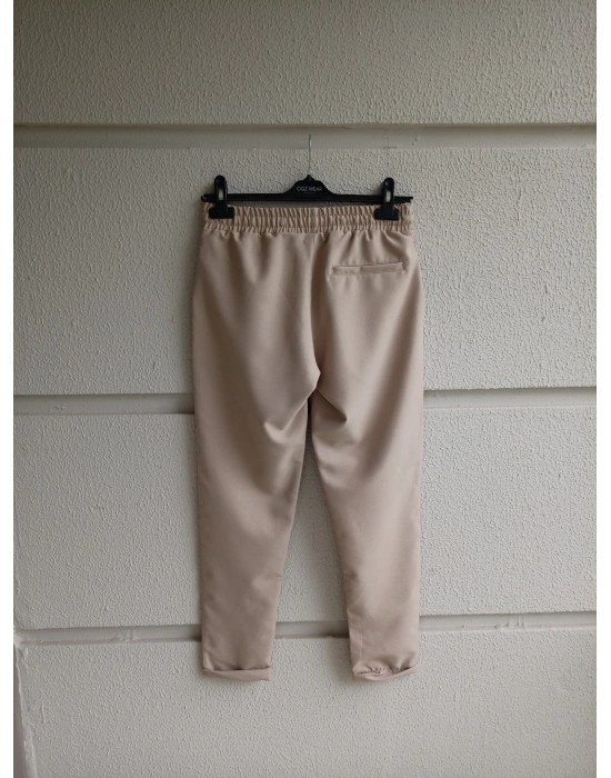 Bej Premium Double Kumaş Likralı Esnek Duble Paça Jogger Pantolon