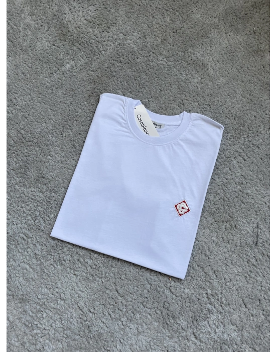 Beyaz Premium %100 Pamuklu Bisiklet Yaka T-Shirt