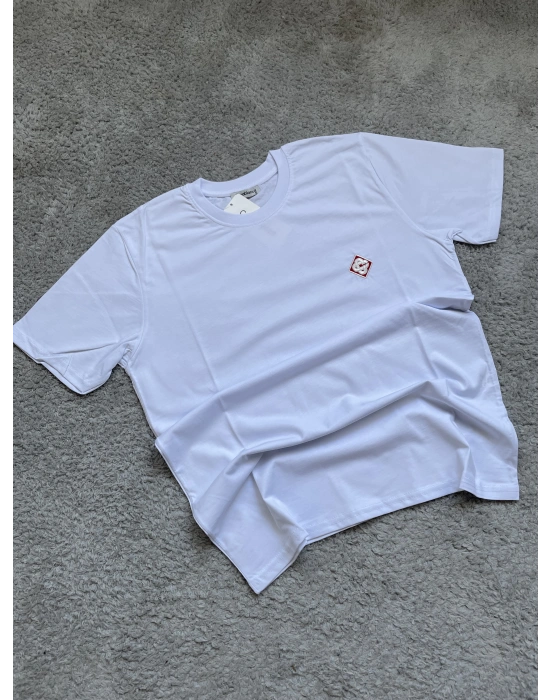 Beyaz Premium %100 Pamuklu Bisiklet Yaka T-Shirt