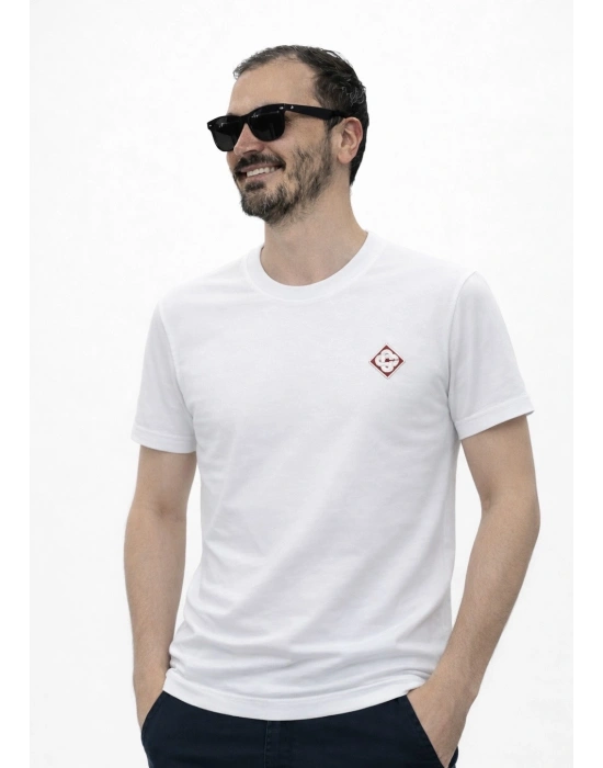 Beyaz Premium %100 Pamuklu Bisiklet Yaka T-Shirt