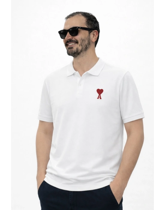 Beyaz Amr Premium %100 Pamuklu Polo Yaka T-Shirt