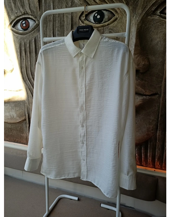 Beyaz Bambu Keten Premium Kumaş Oversize Kalıp Gömlek