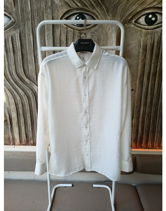 Beyaz Bambu Keten Premium Kumaş Oversize Kalıp Gömlek
