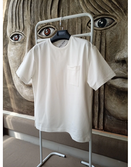 Beyaz Basic Cep Detaylı Premium Oversize T-Shirt