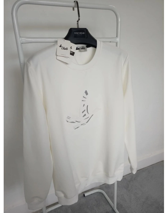B.Club Beyaz Premium %100 Pamuklu Kumaş Uzun Kollu Sweat