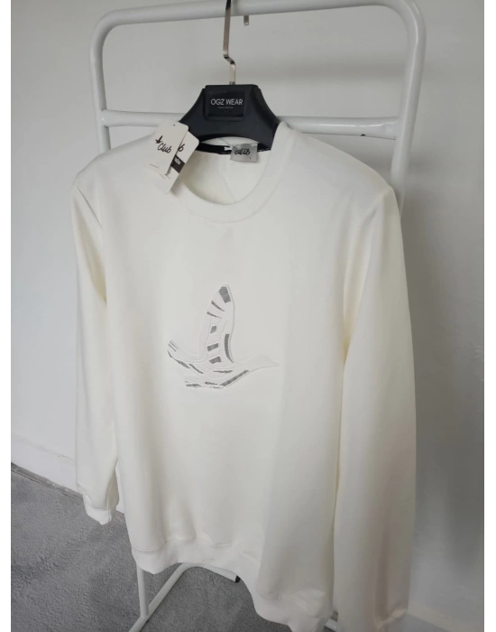 B.Club Beyaz Premium %100 Pamuklu Kumaş Uzun Kollu Sweat