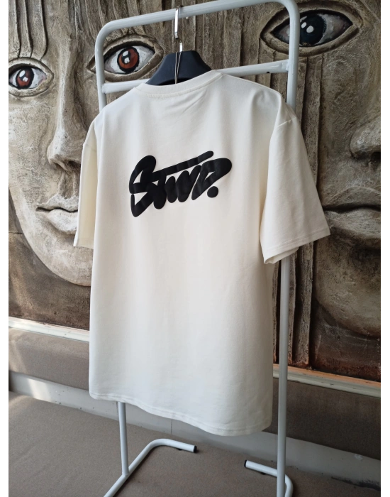 Beyaz Kabartma Baskılı Marka Premium Yüksek Kalite Oversize T-Shirt