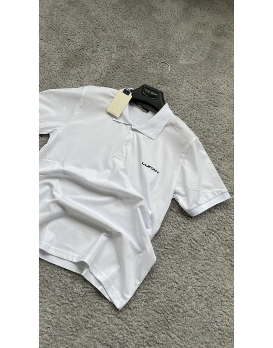Beyaz Lfn Premium %100 Pamuklu Polo Yaka T-Shirt
