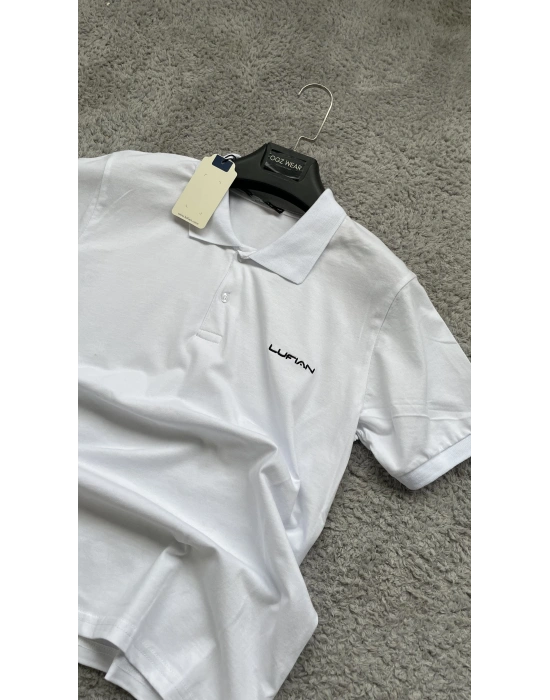 Beyaz Lfn Premium %100 Pamuklu Polo Yaka T-Shirt