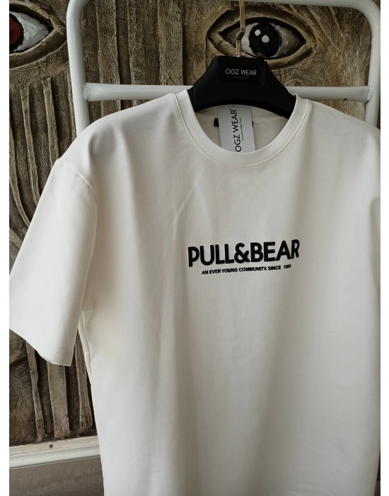 Beyaz Pb Kabartma Baskılı Marka Premium Yüksek Kalite Oversize T-Shirt