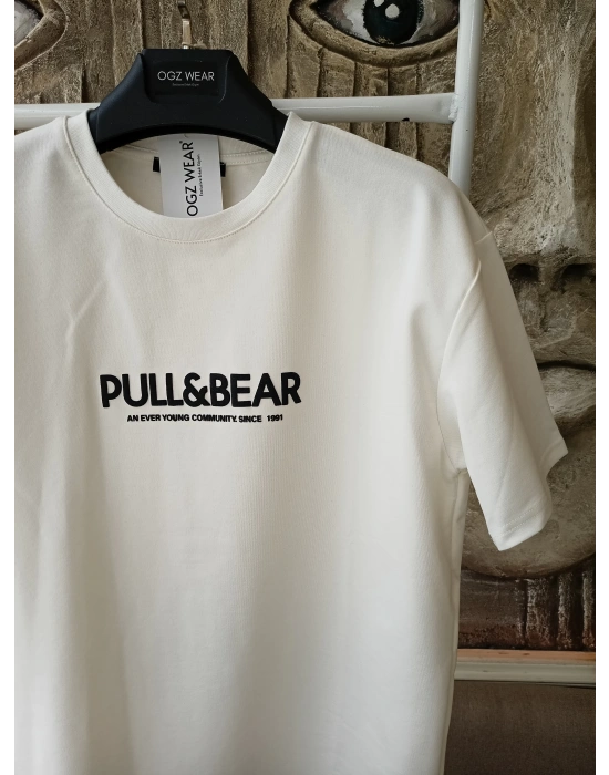 Beyaz Pb Kabartma Baskılı Marka Premium Yüksek Kalite Oversize T-Shirt