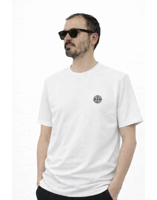 Beyaz S. Island Marka %100 Pamuklu Kısa Kollu Tişört