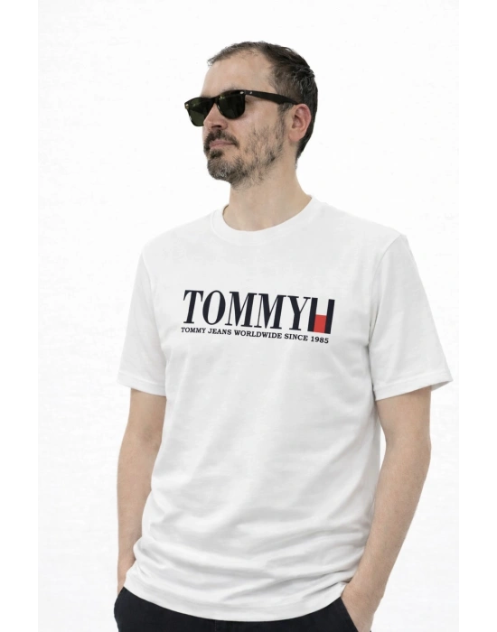 Beyaz T.Hilfiger Marka %100 Pamuklu Kısa Kollu Tişört