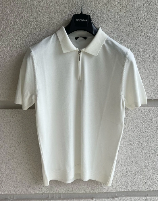 Beyaz Yaka Detaylı Basic Premium Kumaş Triko T-Shirt