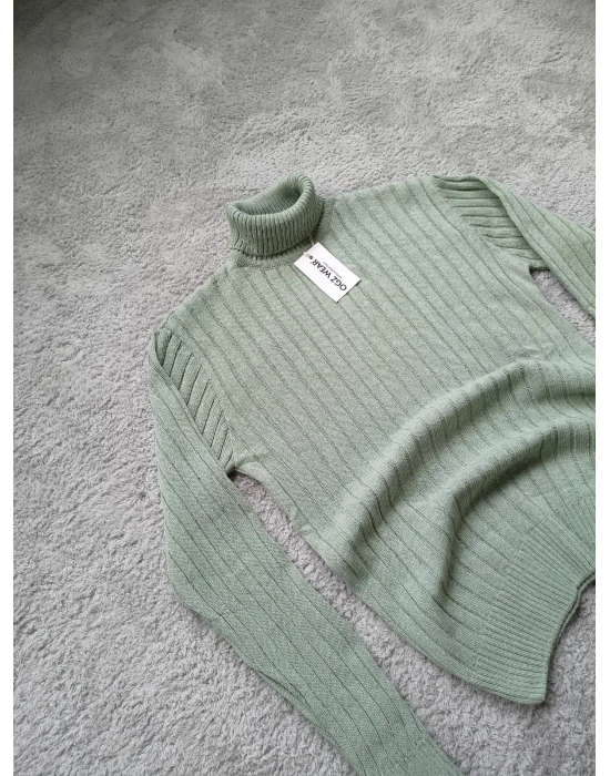 Çağla Yeşili Balıkçı Yaka Premium Pamuklu Triko Kazak