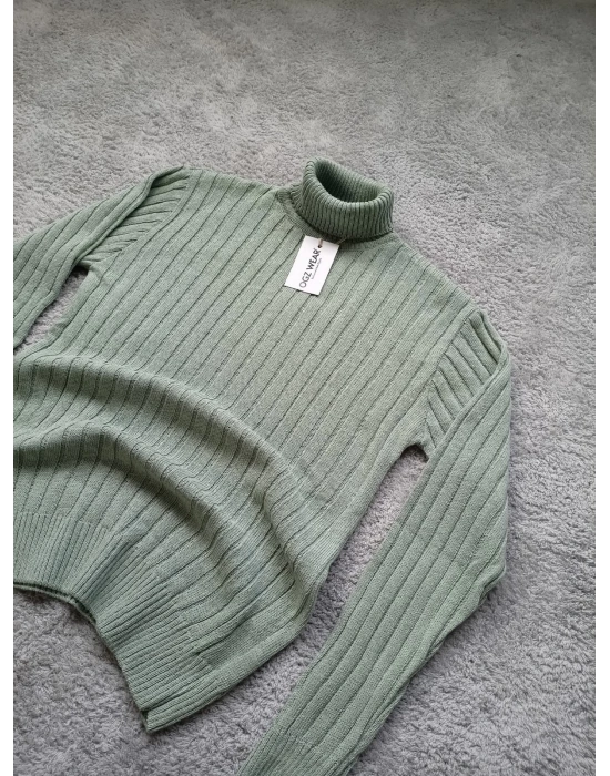 Çağla Yeşili Balıkçı Yaka Premium Pamuklu Triko Kazak