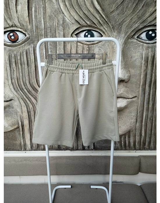 Çağla Yeşili Premium Diagonal Kumaş Cepli Beli Lastikli Erkek Şort