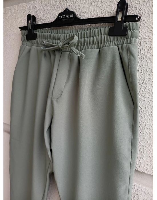Çağla Yeşili Premium Double Kumaş Likralı Esnek Duble Paça Jogger Pantolon