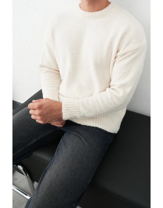 Ekru Marrakech Premium Sıfır Yaka Triko Kazak