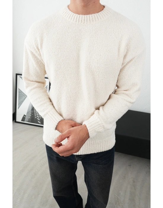 Ekru Marrakech Premium Sıfır Yaka Triko Kazak