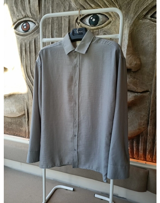 Gri Bambu Keten Premium Kumaş Oversize Kalıp Gömlek
