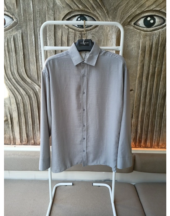 Gri Bambu Keten Premium Kumaş Oversize Kalıp Gömlek