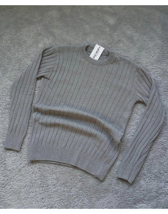 Gri Bisiklet Yaka Premiuım Pamuklu Triko Kazak