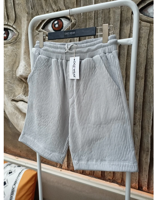 Gri Raşel Nefes Alan Kumaş Cepli Beli Lastikli Erkek Şort