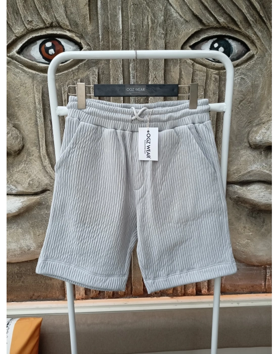 Gri Raşel Nefes Alan Kumaş Cepli Beli Lastikli Erkek Şort