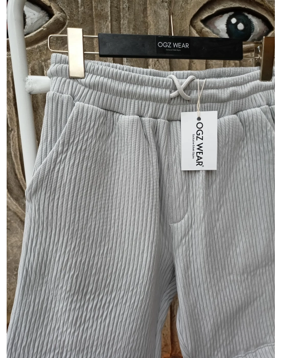 Gri Raşel Nefes Alan Kumaş Cepli Beli Lastikli Erkek Şort