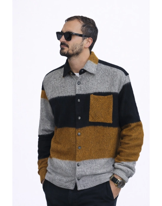 Gri Siyah Hardal Marrakech %100 Pamuklu Premium Oduncu Gömlek