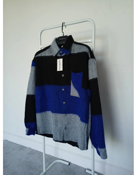 Mavi Gri Siyah Marrakech %100 Pamuklu Premium Oduncu Gömlek