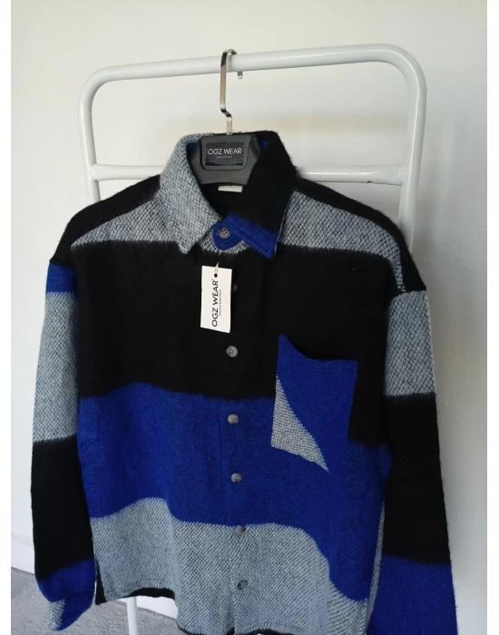 Mavi Gri Siyah Marrakech %100 Pamuklu Premium Oduncu Gömlek