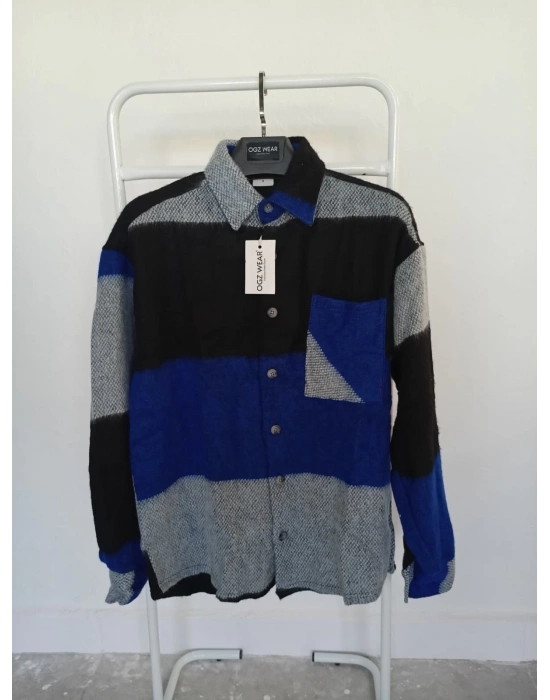 Mavi Gri Siyah Marrakech %100 Pamuklu Premium Oduncu Gömlek