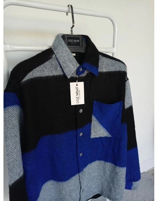 Mavi Gri Siyah Marrakech %100 Pamuklu Premium Oduncu Gömlek