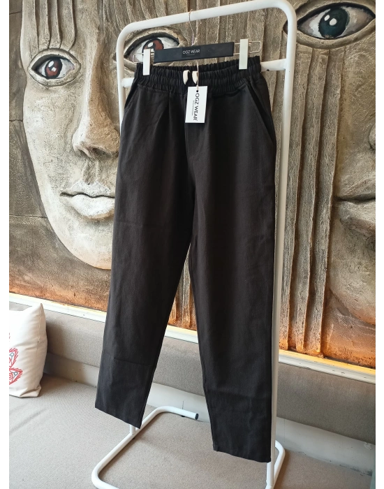 Ham Keten Acı Kahve Premium Kumaş Krem Boyfriend Kalıp Pantolon