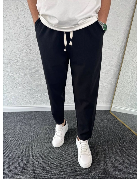 Ham Keten Siyah Premium Kumaş Krem Boyfriend Kalıp Pantolon