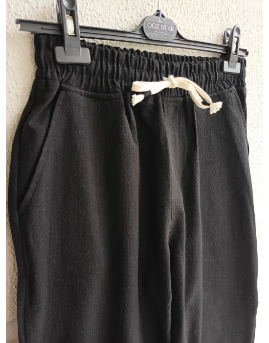 Ham Keten Siyah Premium Kumaş Krem Boyfriend Kalıp Pantolon