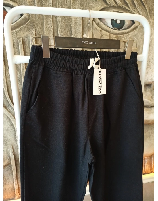 Ham Keten Siyah Premium Kumaş Krem Boyfriend Kalıp Pantolon