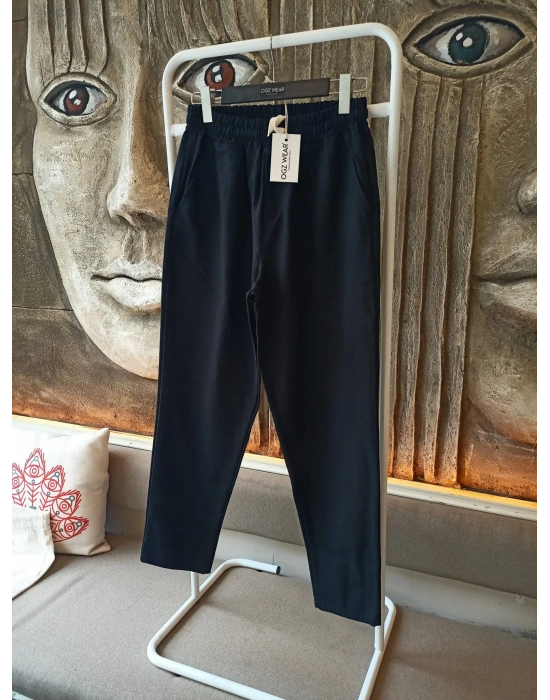 Ham Keten Siyah Premium Kumaş Krem Boyfriend Kalıp Pantolon