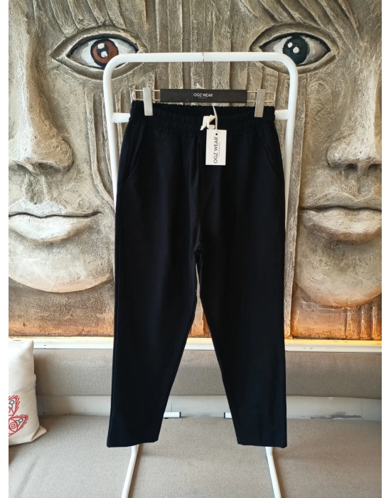 Ham Keten Siyah Premium Kumaş Krem Boyfriend Kalıp Pantolon