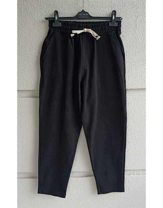 Ham Keten Siyah Premium Kumaş Krem Boyfriend Kalıp Pantolon