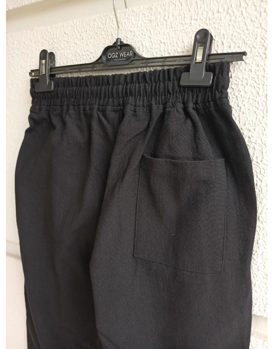 Ham Keten Siyah Premium Kumaş Krem Boyfriend Kalıp Pantolon