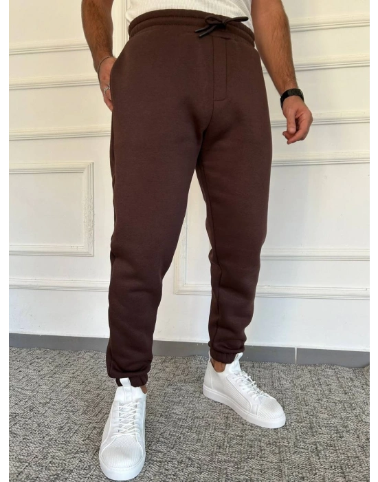 Kahve Premium 3 İplik Şardonlu Yüksek Kalite Lastik Paça Eşofman Altı