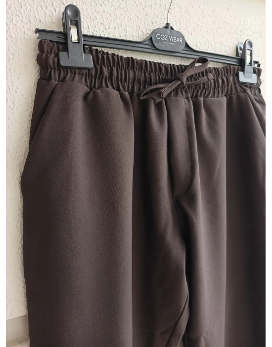 Kahve Premium Double Kumaş Likralı Esnek Duble Paça Jogger Pantolon